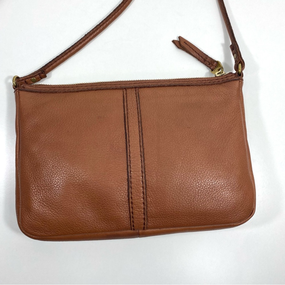 Vintage Fossil Erin Cognac Caramel Brown Pebbled Leather Top Zip Crossbody Bag - Picture 5 of 16